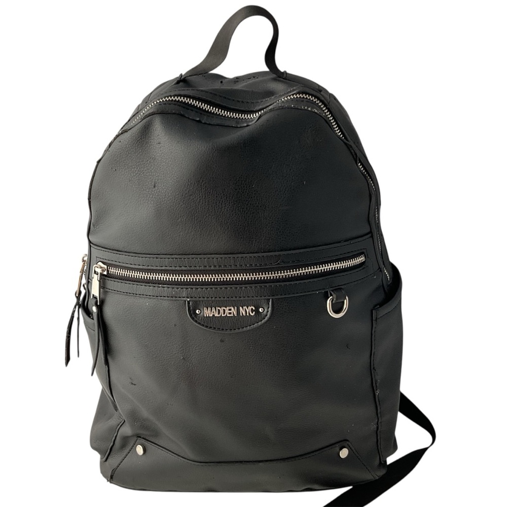 Madden NYC Black Faux Leather Dome 17” Standard Size School Travel Backpack